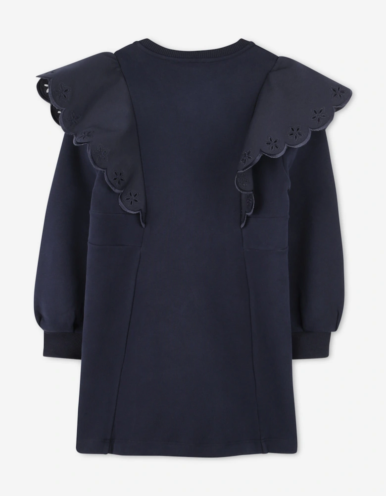 Girls Ruffle Sweater Dress in Navy