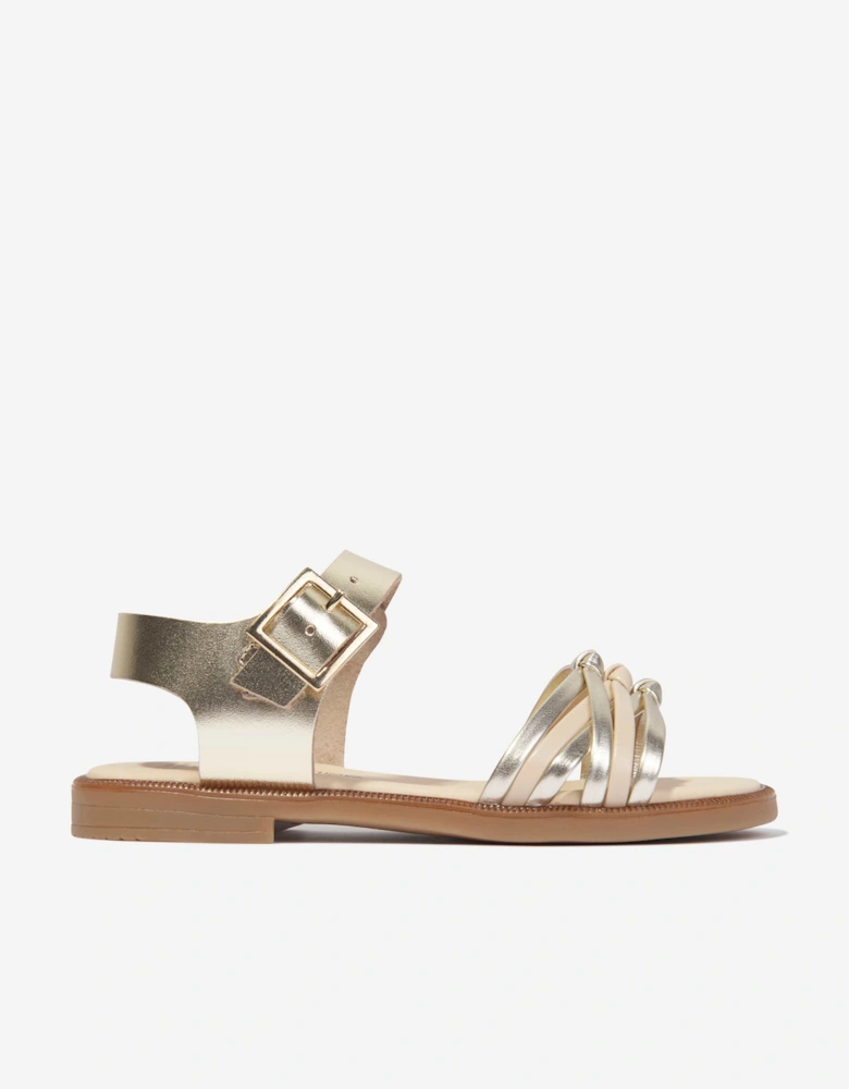 Girls Leather Sandals in Gold