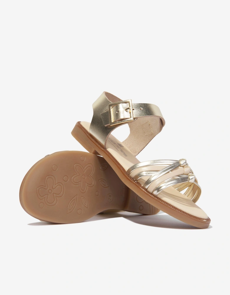 Girls Leather Sandals in Gold