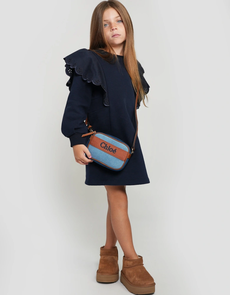 Girls Ruffle Sweater Dress in Navy