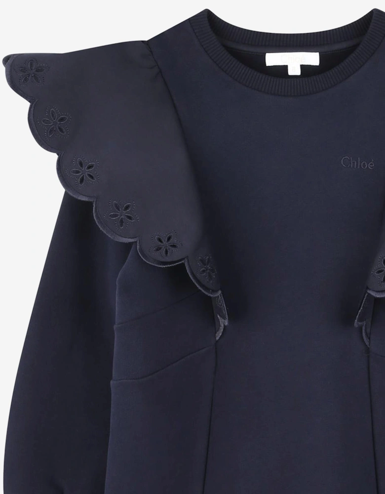 Girls Ruffle Sweater Dress in Navy