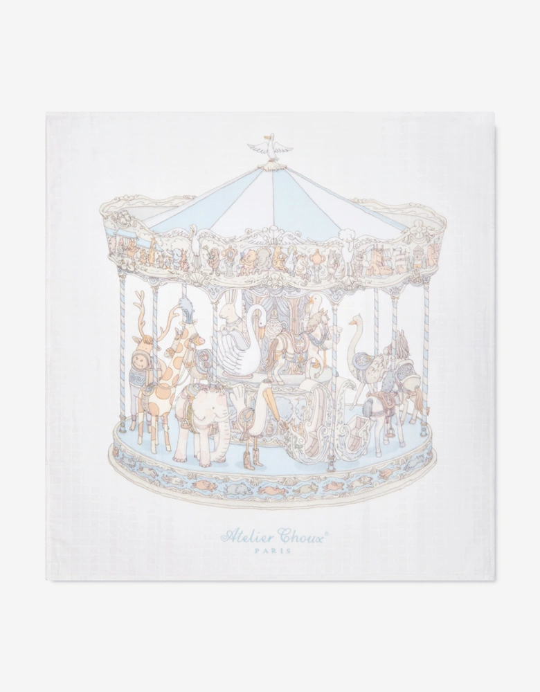 Baby Boys Carousel Swaddle And Satin Bib Gift Set in Blue