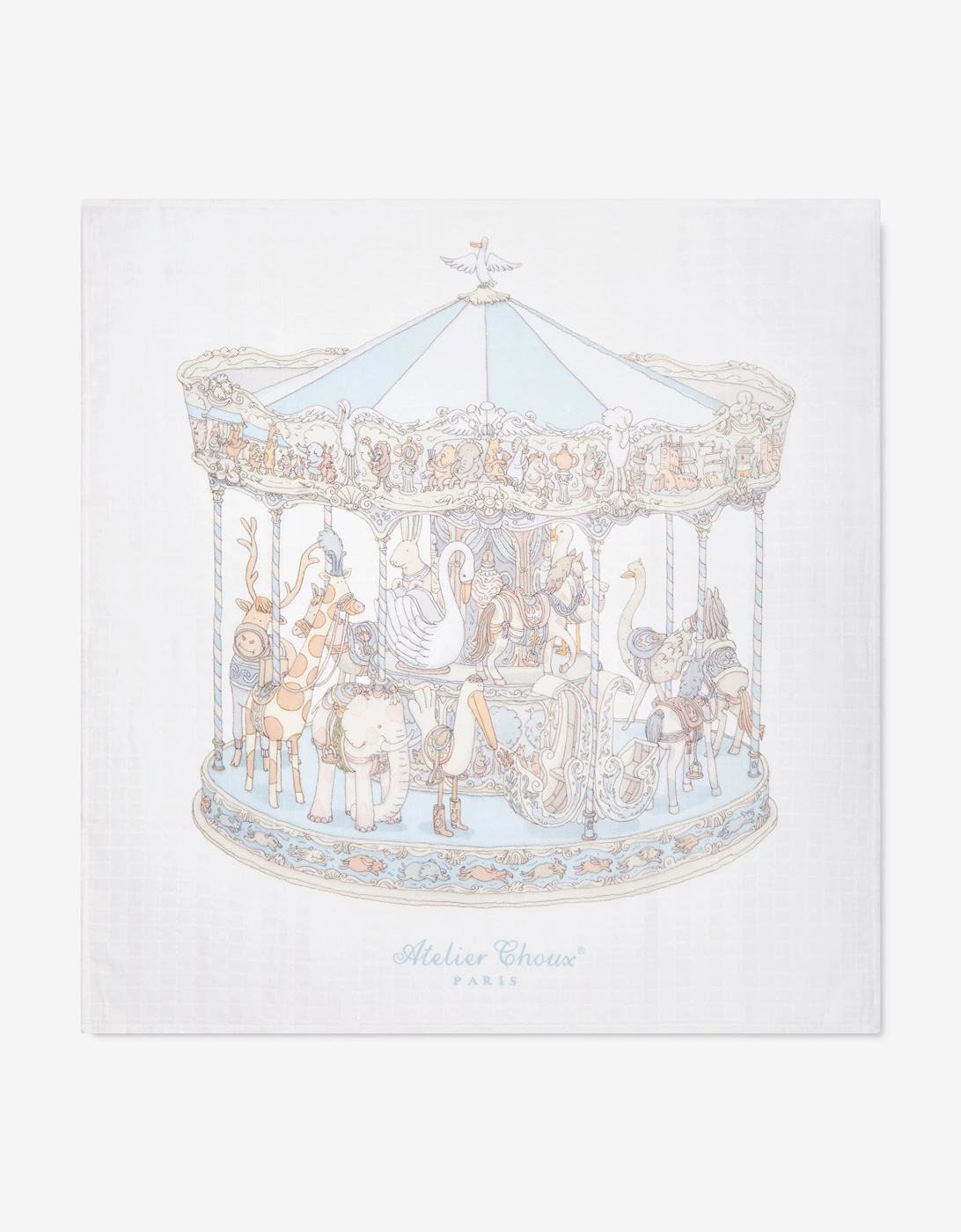 Baby Boys Carousel Swaddle And Satin Bib Gift Set in Blue