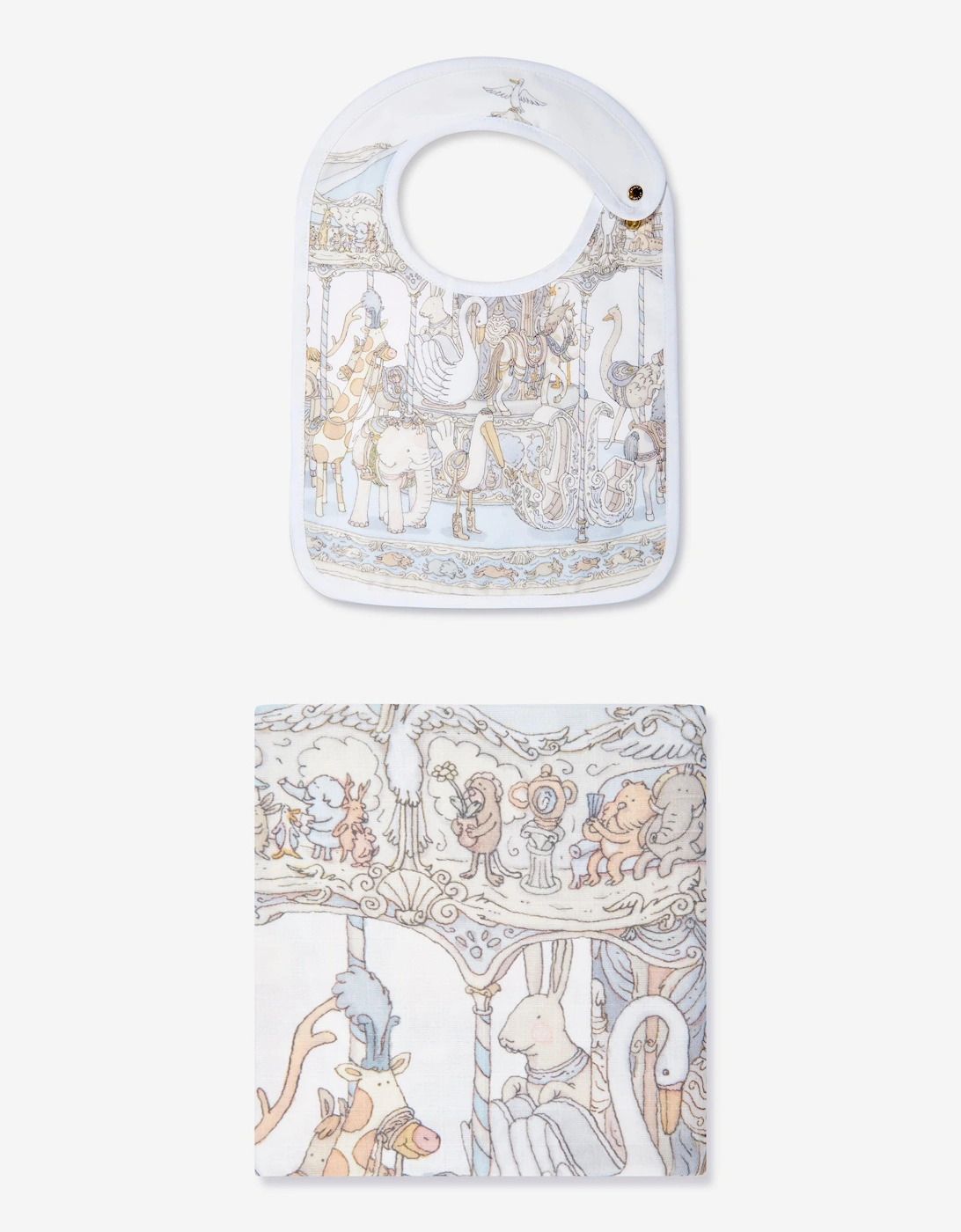Atelier Choux Boy's Atelier Choux Baby Boys Carousel Swaddle And Satin Bib Gift Set in Blue