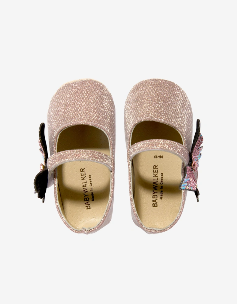 BABYWALKER Baby Girls Strass Butterfly Shiny Ballerinas in Pink