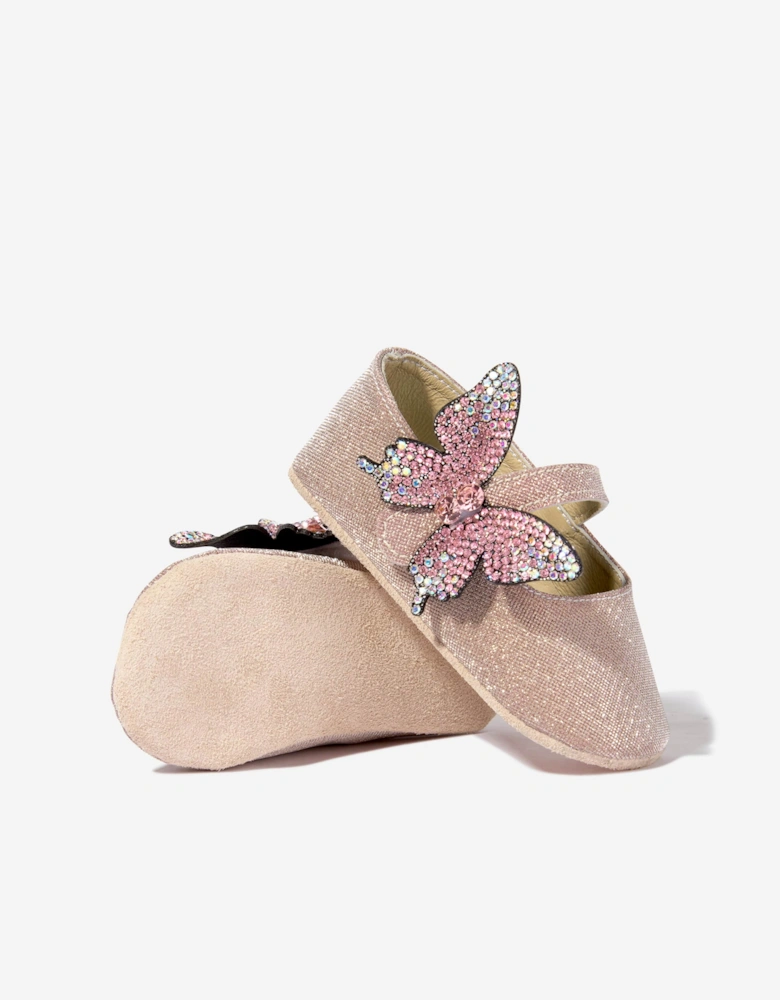 BABYWALKER Baby Girls Strass Butterfly Shiny Ballerinas in Pink