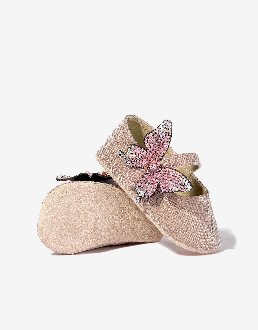 BABYWALKER Baby Girls Strass Butterfly Shiny Ballerinas in Pink