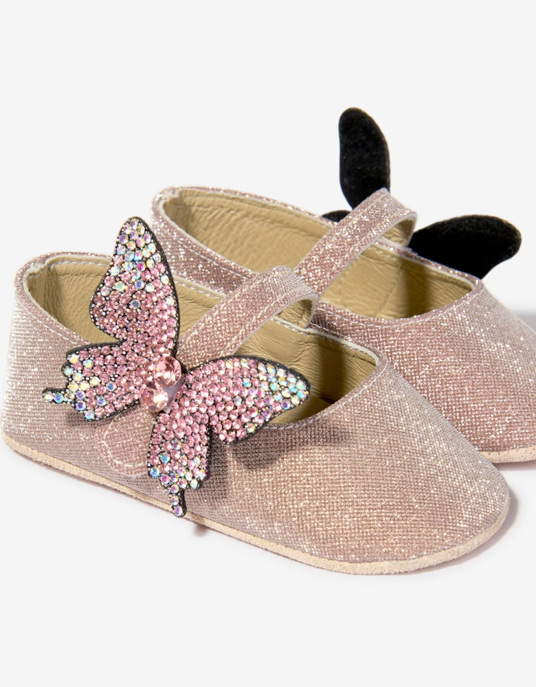 BABYWALKER Baby Girls Strass Butterfly Shiny Ballerinas in Pink