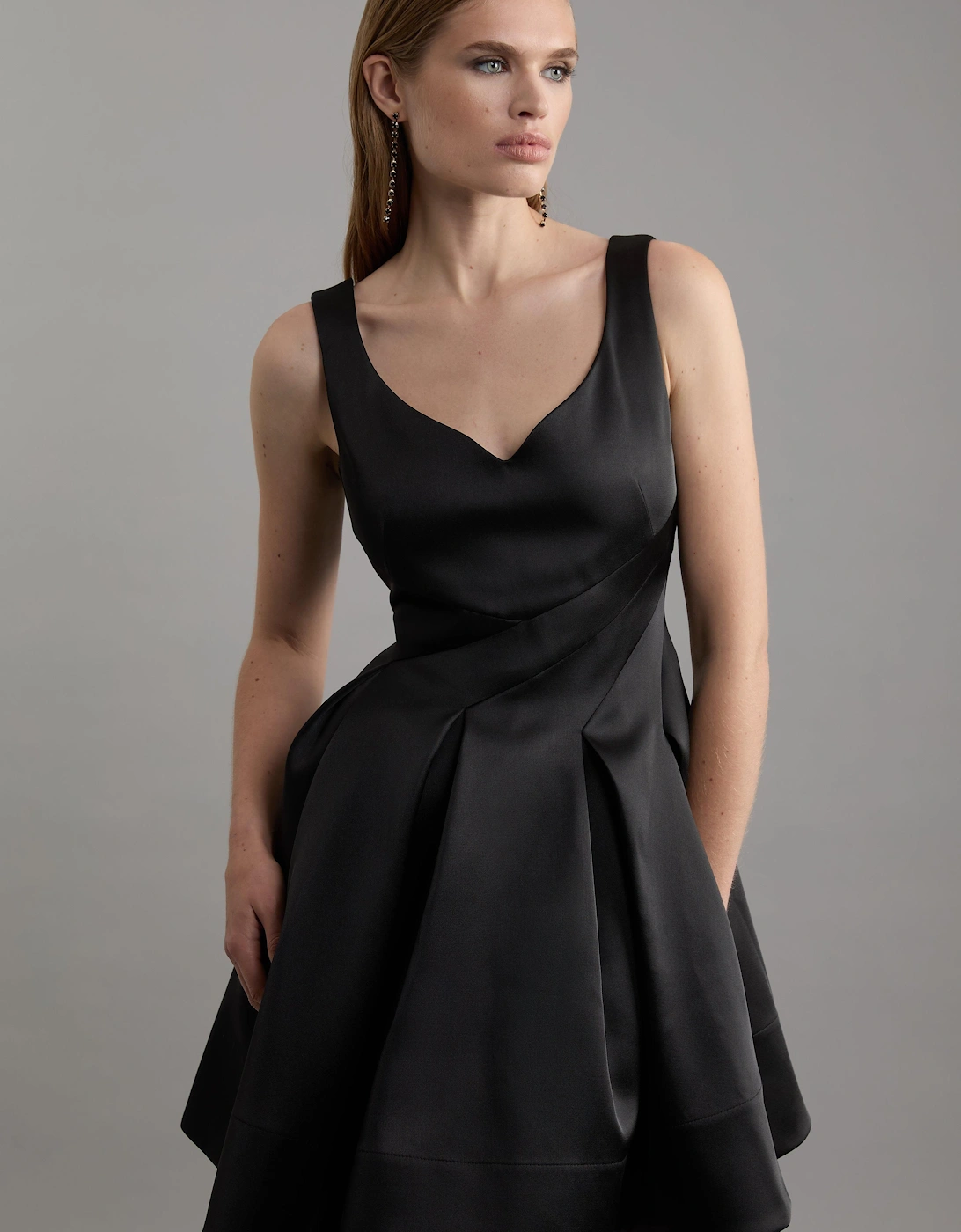 Structured Viscose Satin Tailored Prom Mini Dress, 2 of 1