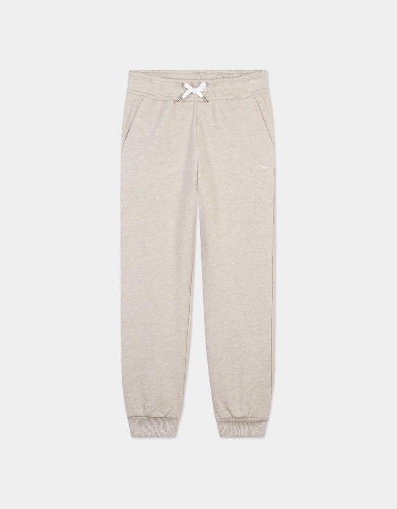 Girls Embroidered Joggers in Beige