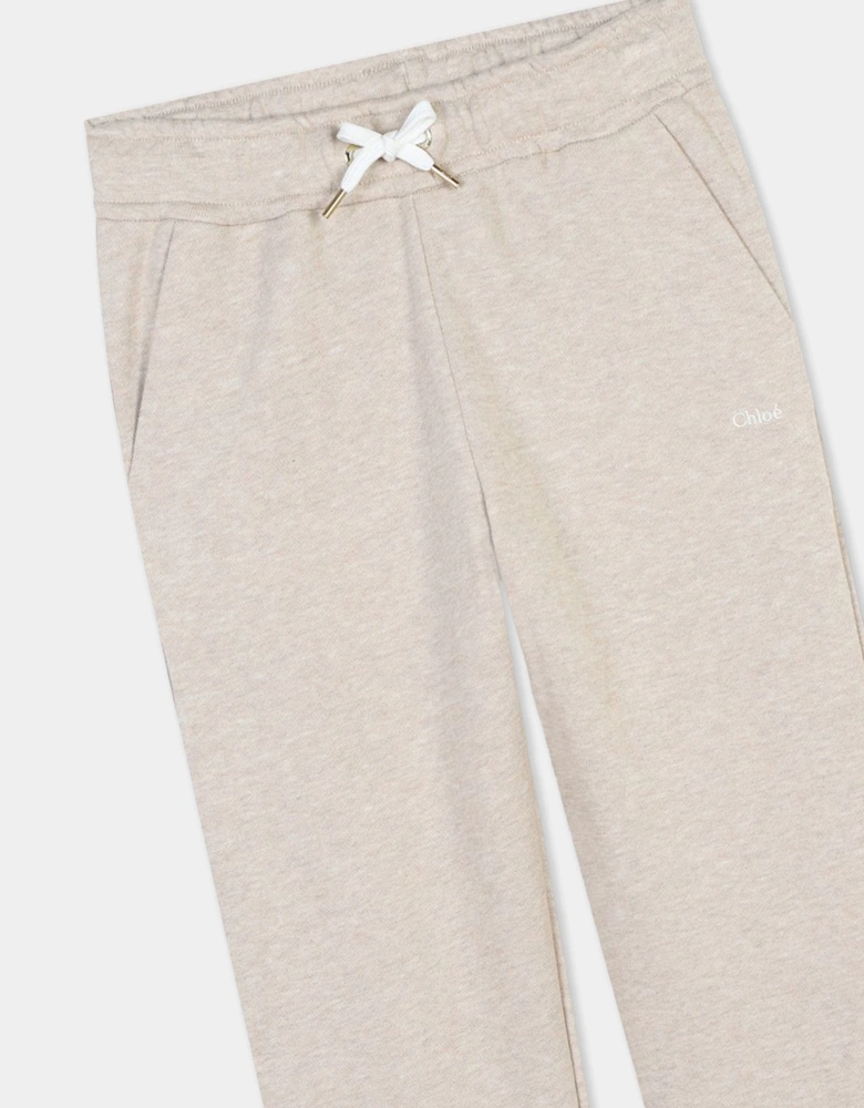 Girls Embroidered Joggers in Beige
