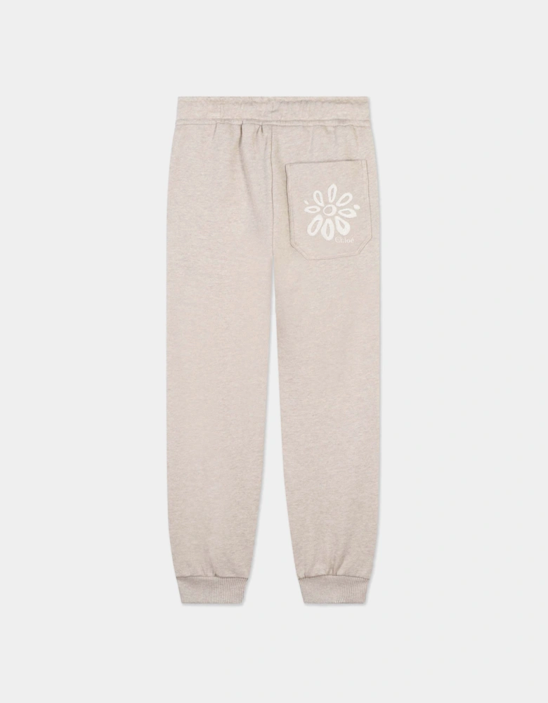 Girls Embroidered Joggers in Beige