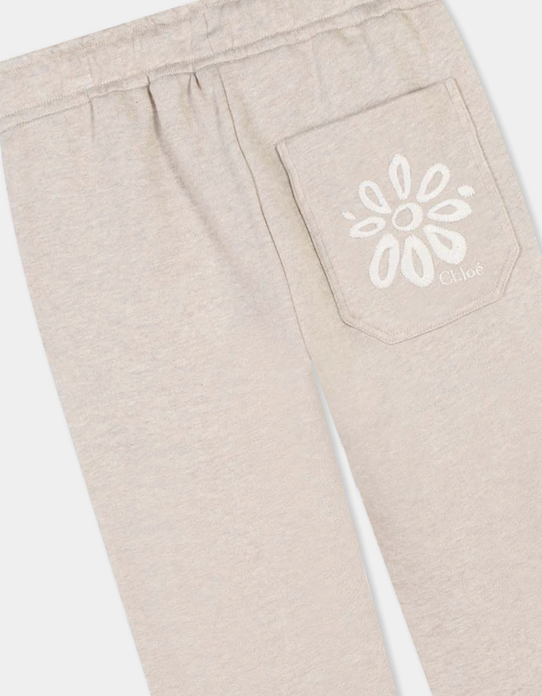 Girls Embroidered Joggers in Beige