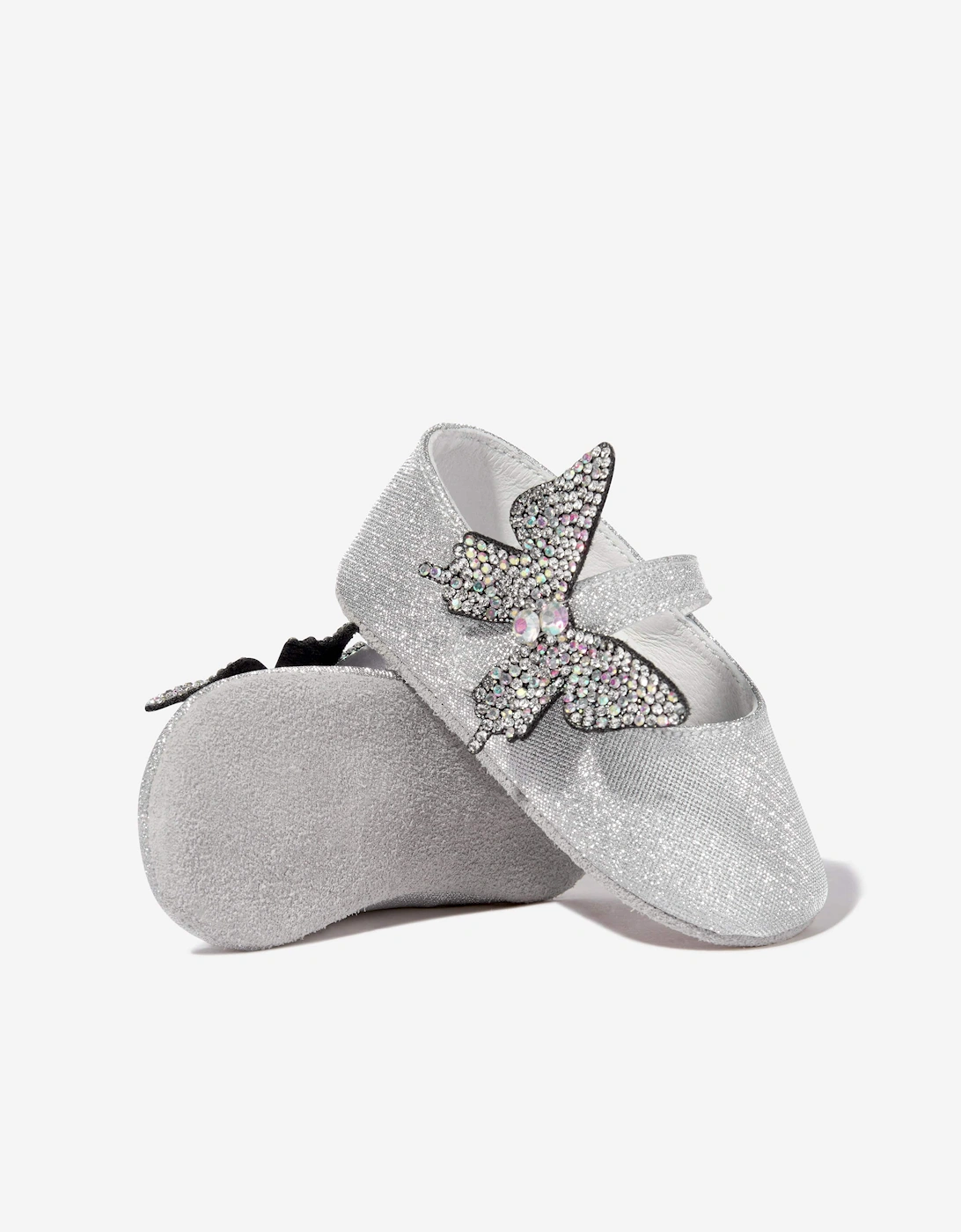BABYWALKER Baby Girls Strass Butterfly Shiny Ballerinas in Silver