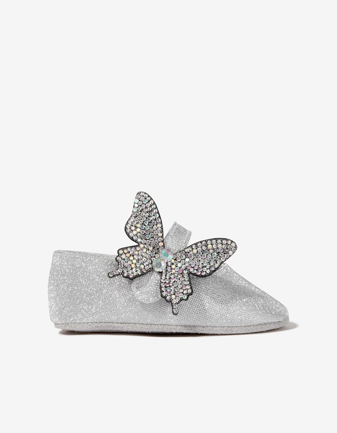 BABYWALKER Baby Girls Strass Butterfly Shiny Ballerinas in Silver, 5 of 4