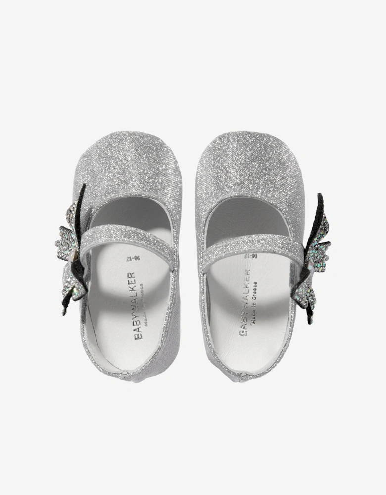 BABYWALKER Baby Girls Strass Butterfly Shiny Ballerinas in Silver
