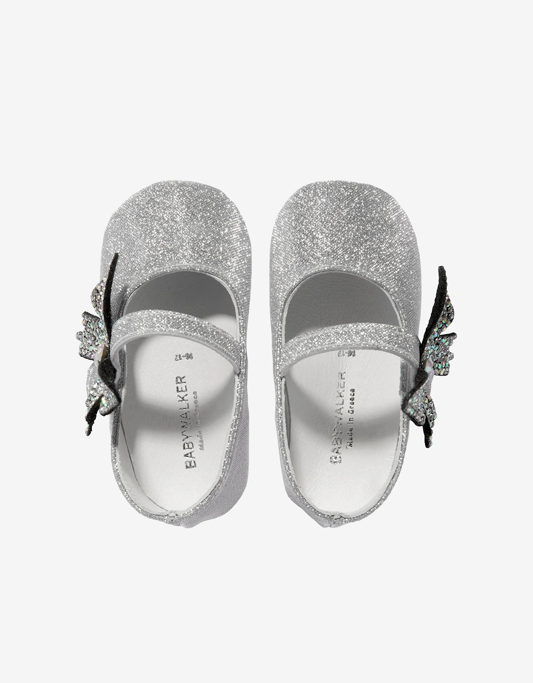 BABYWALKER Baby Girls Strass Butterfly Shiny Ballerinas in Silver