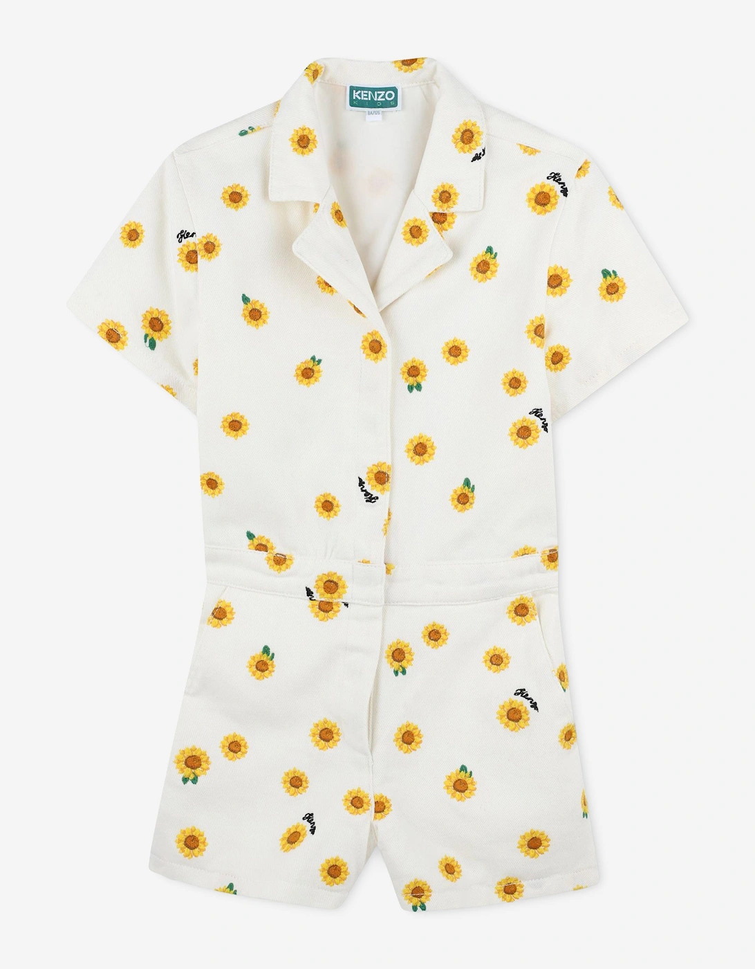 Girl's KENZO Girls Sunflower Playsuit in Ivory - Cream - Size: 14 years