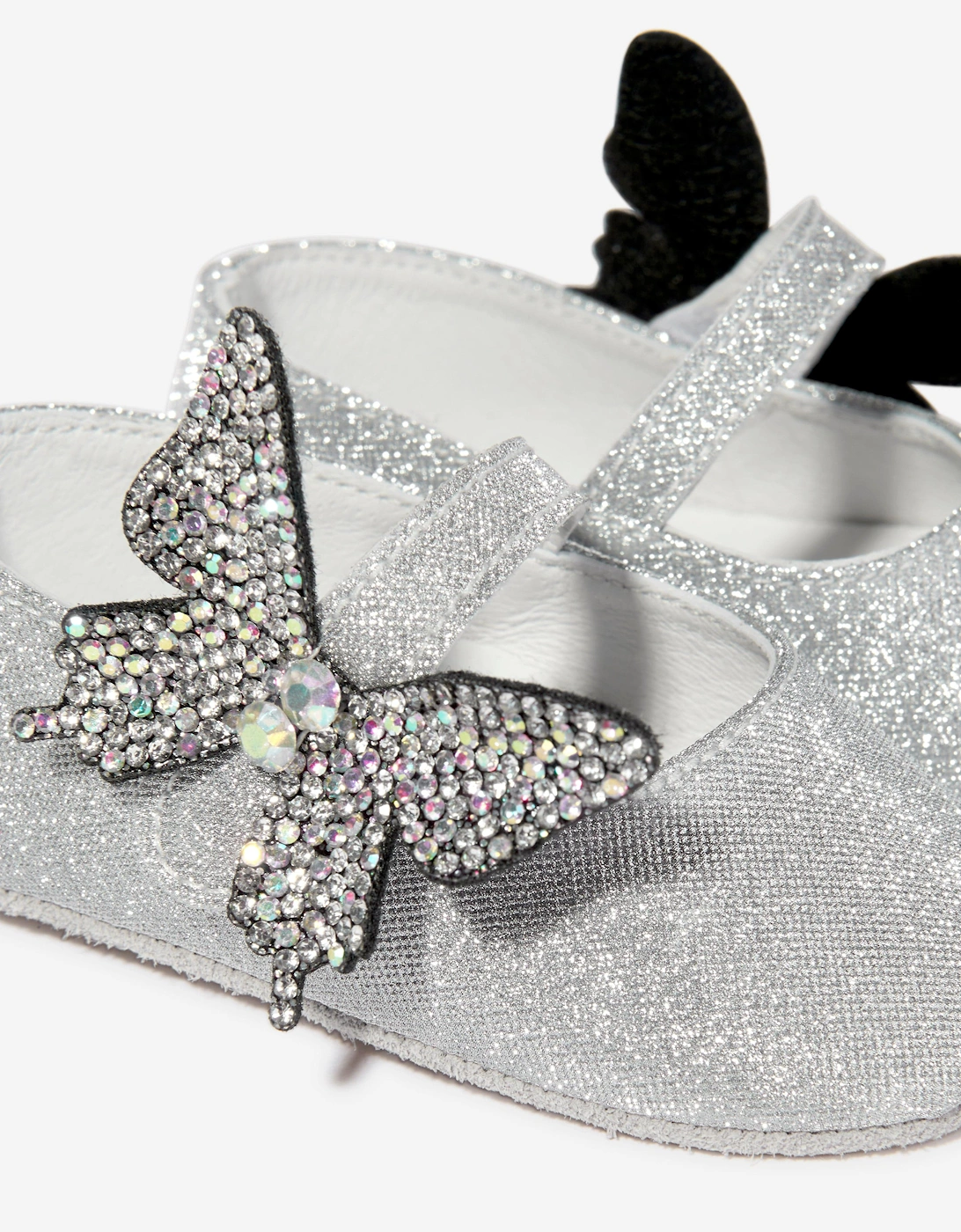 BABYWALKER Baby Girls Strass Butterfly Shiny Ballerinas in Silver