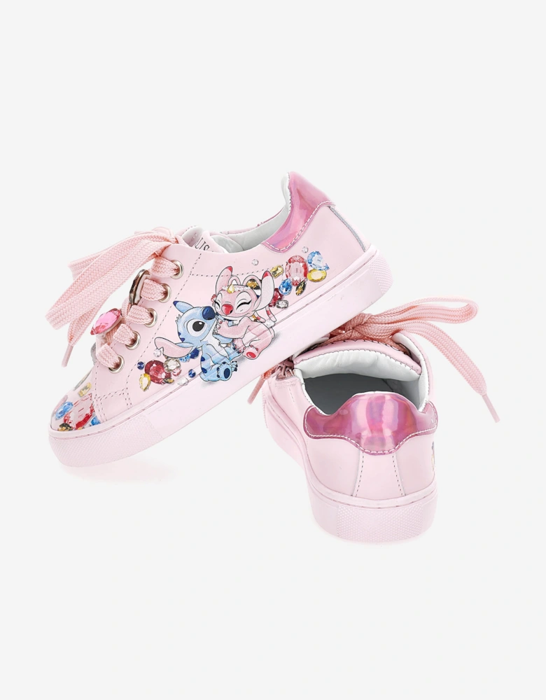 Girls Leather Stitch and Angel Trainers in Pink