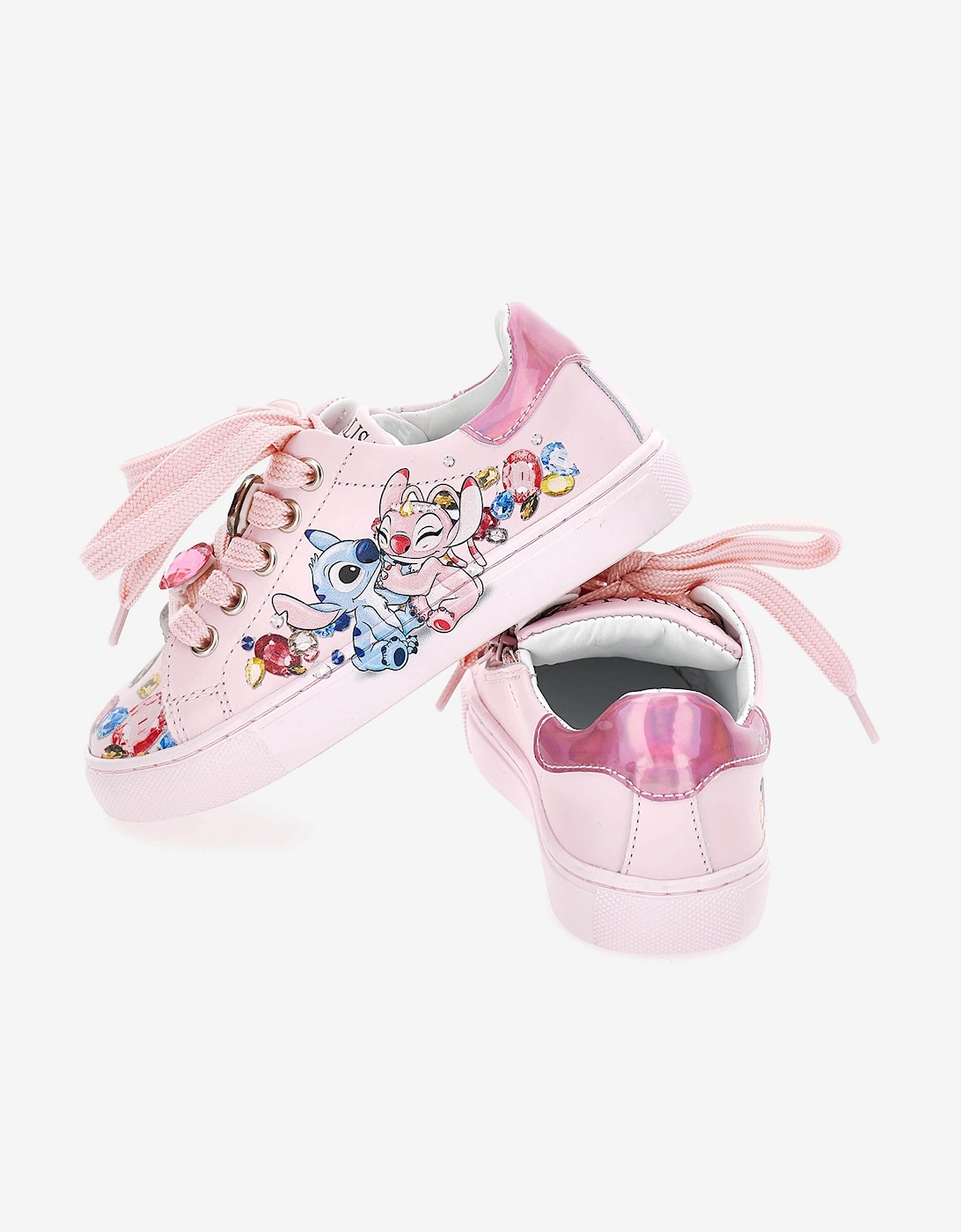 Girls Leather Stitch and Angel Trainers in Pink