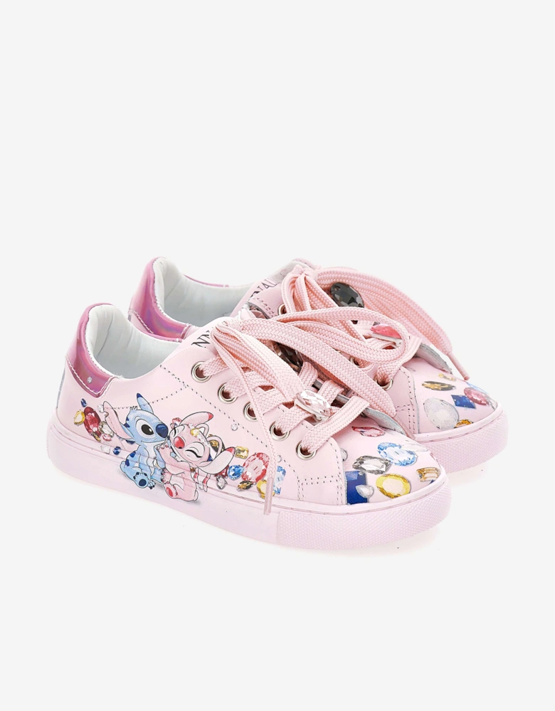 Girls Leather Stitch and Angel Trainers in Pink