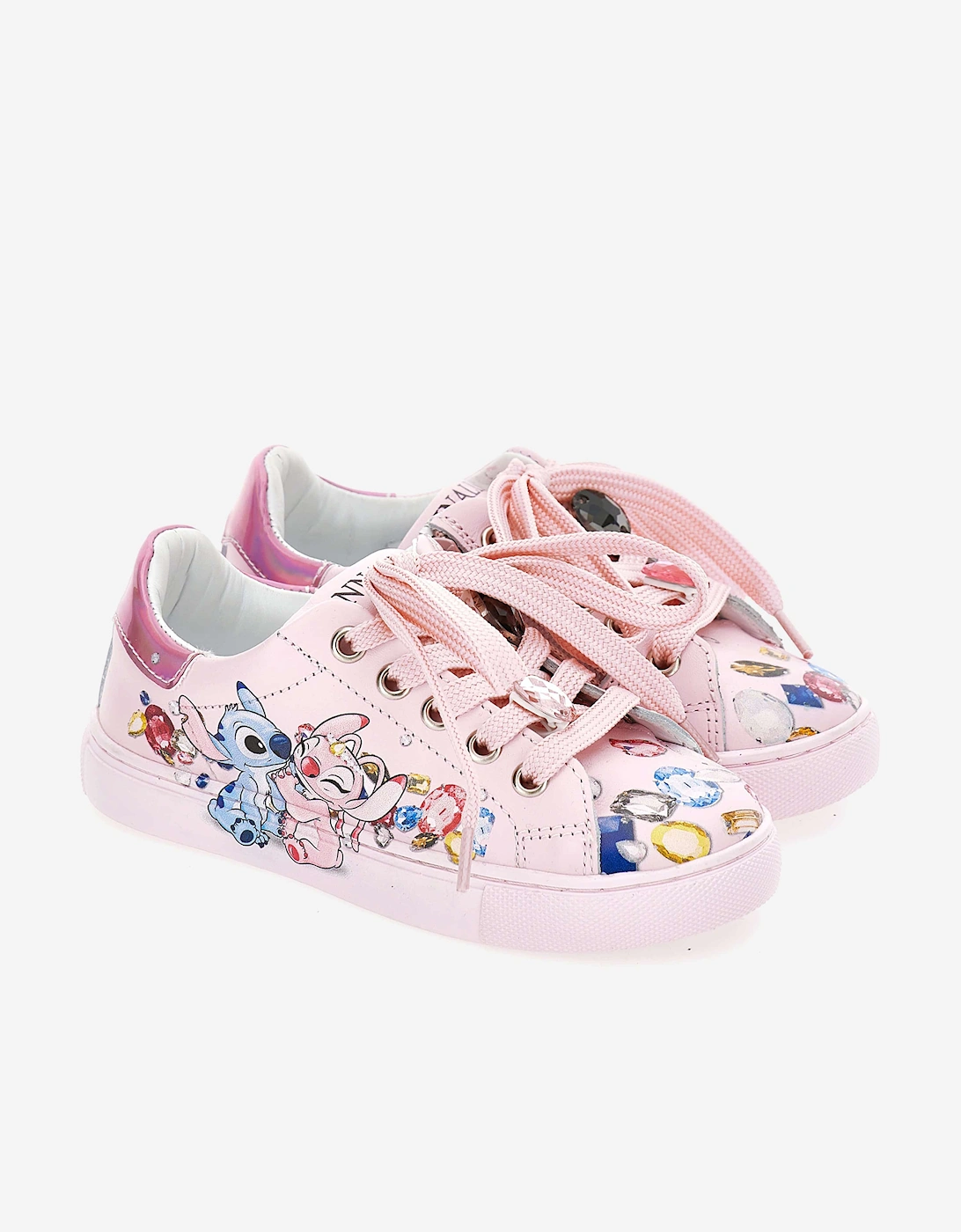 Girls Leather Stitch and Angel Trainers in Pink