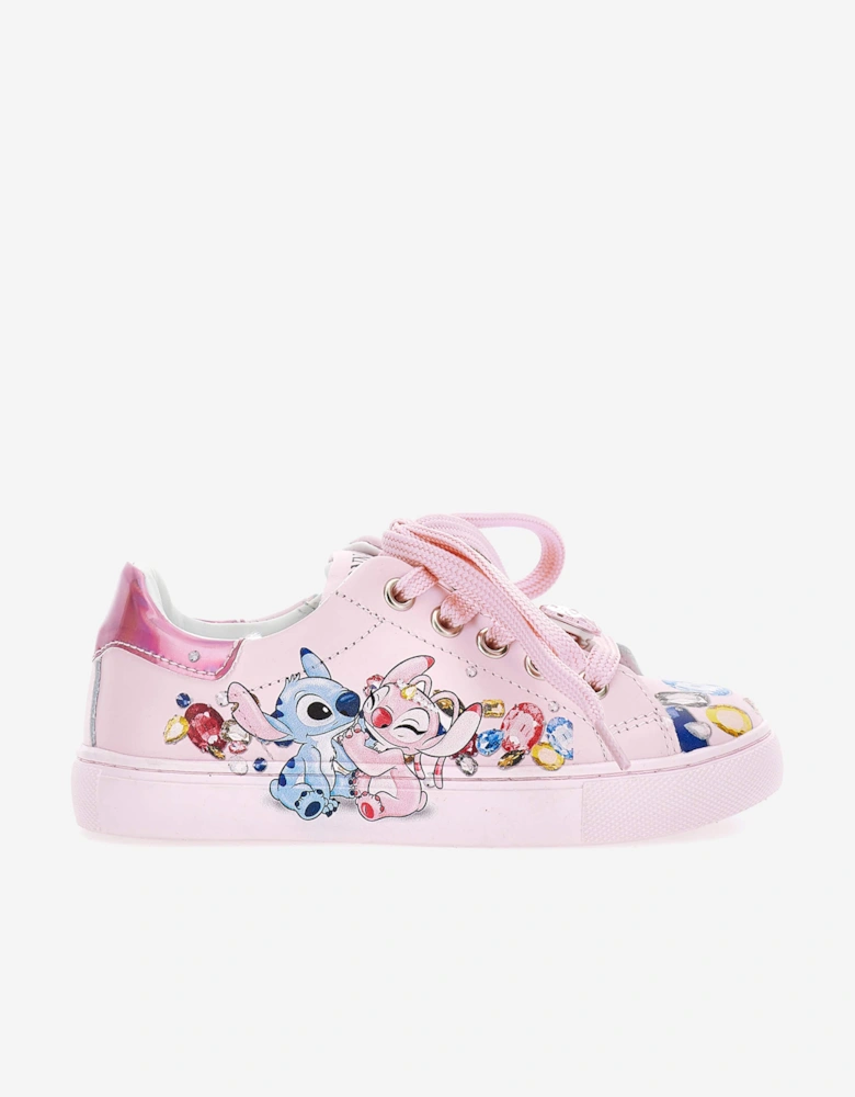 Girls Leather Stitch and Angel Trainers in Pink