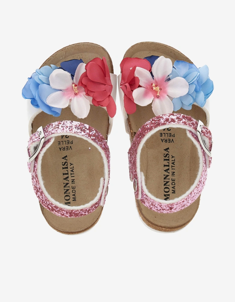 Girls Flower Glitter Sandals in Multicolour