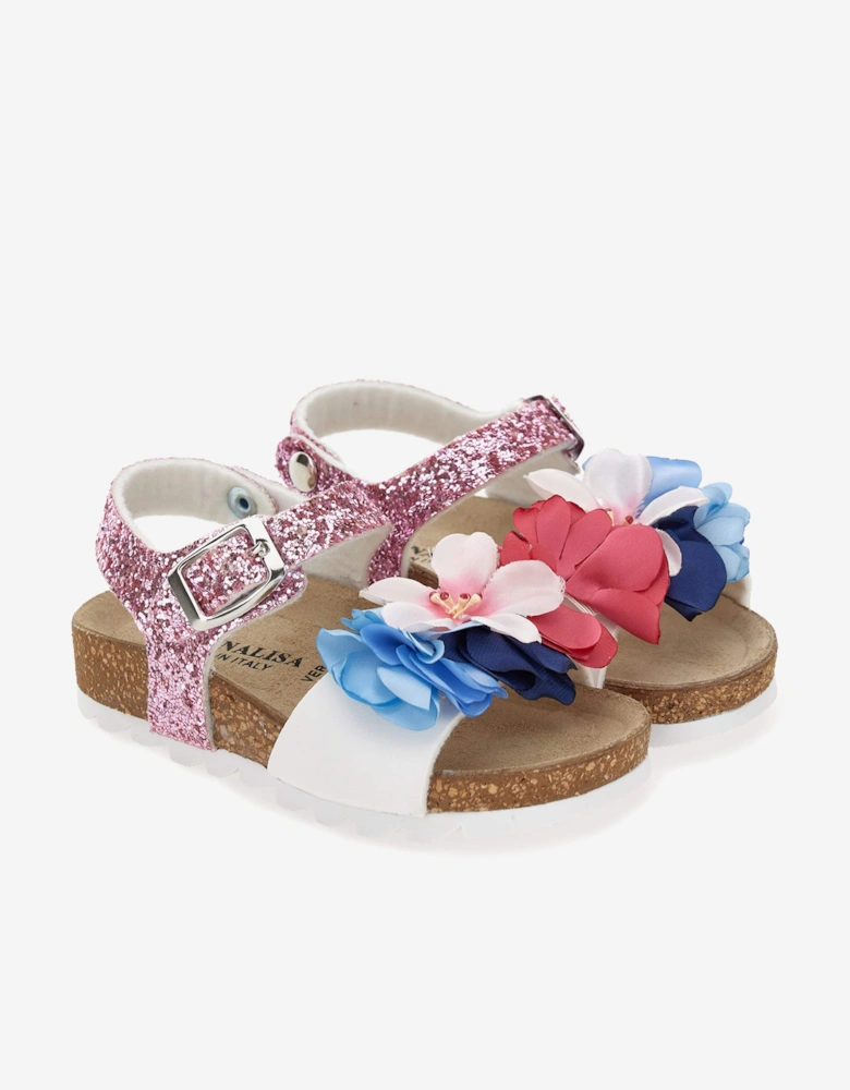 Girls Flower Glitter Sandals in Multicolour