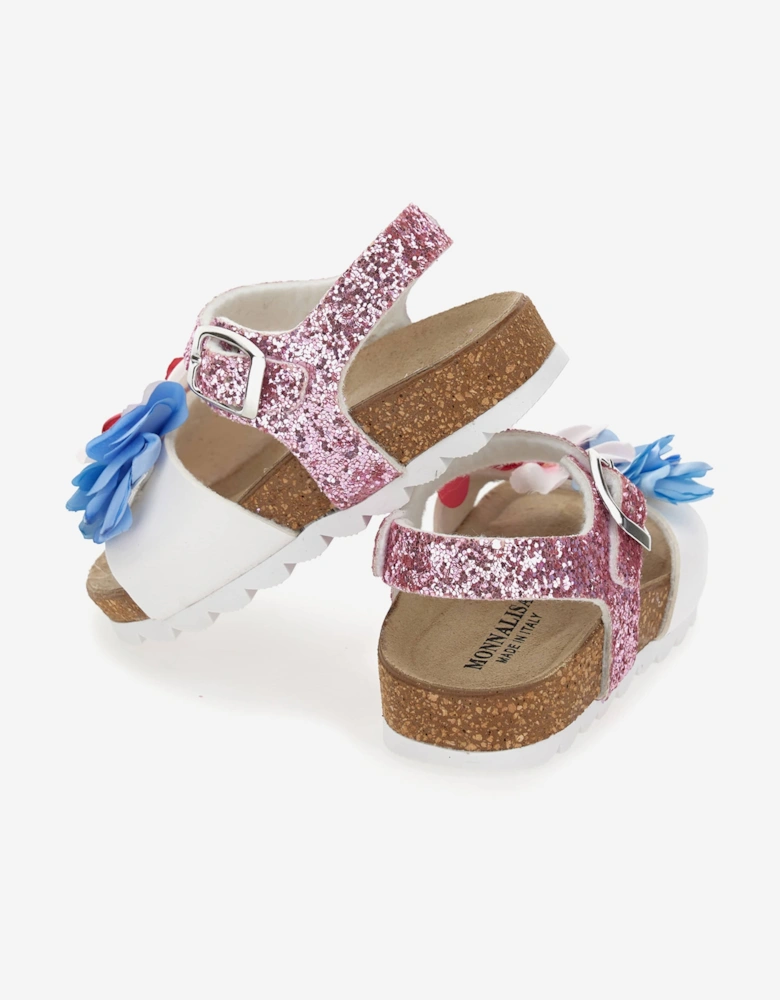 Girls Flower Glitter Sandals in Multicolour