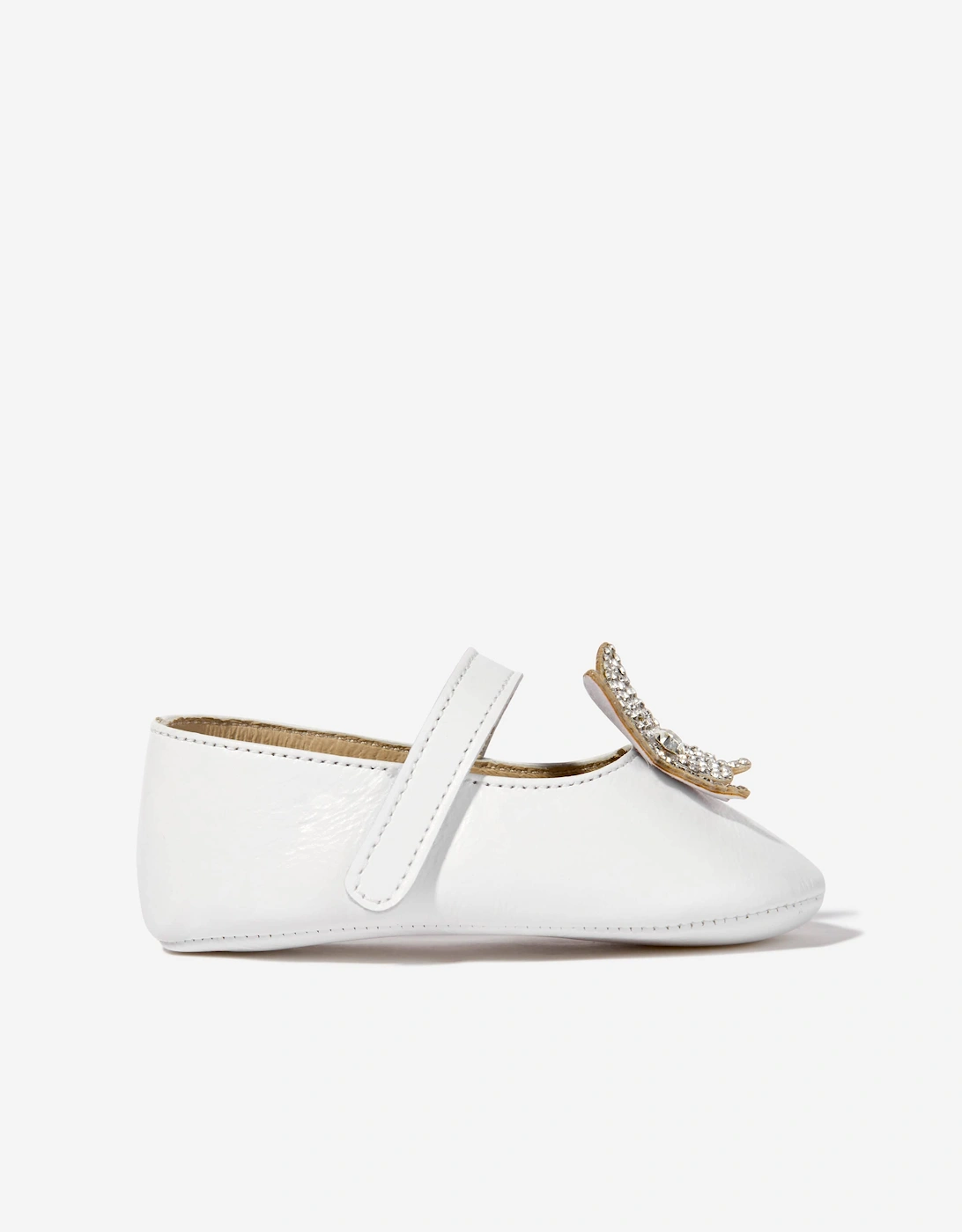 BABYWALKER Baby Girls Leather Crystal Butterfly Ballerinas in White, 5 of 4