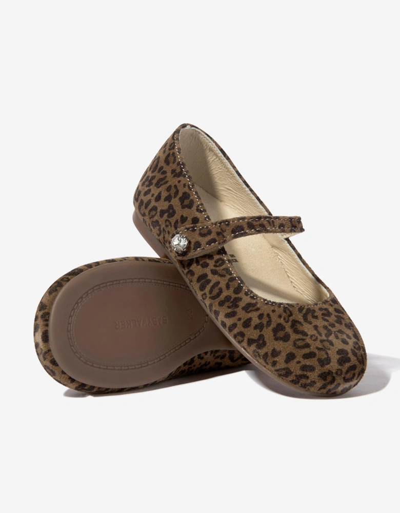 BABYWALKER Girls Leopard Print Ballerinas in Brown