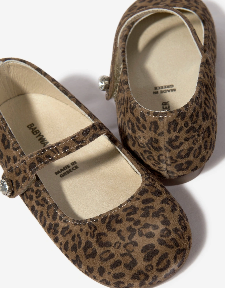 BABYWALKER Girls Leopard Print Ballerinas in Brown