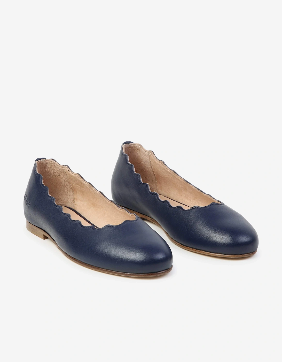 Girls Leather Ballerina Shoes in Navy
