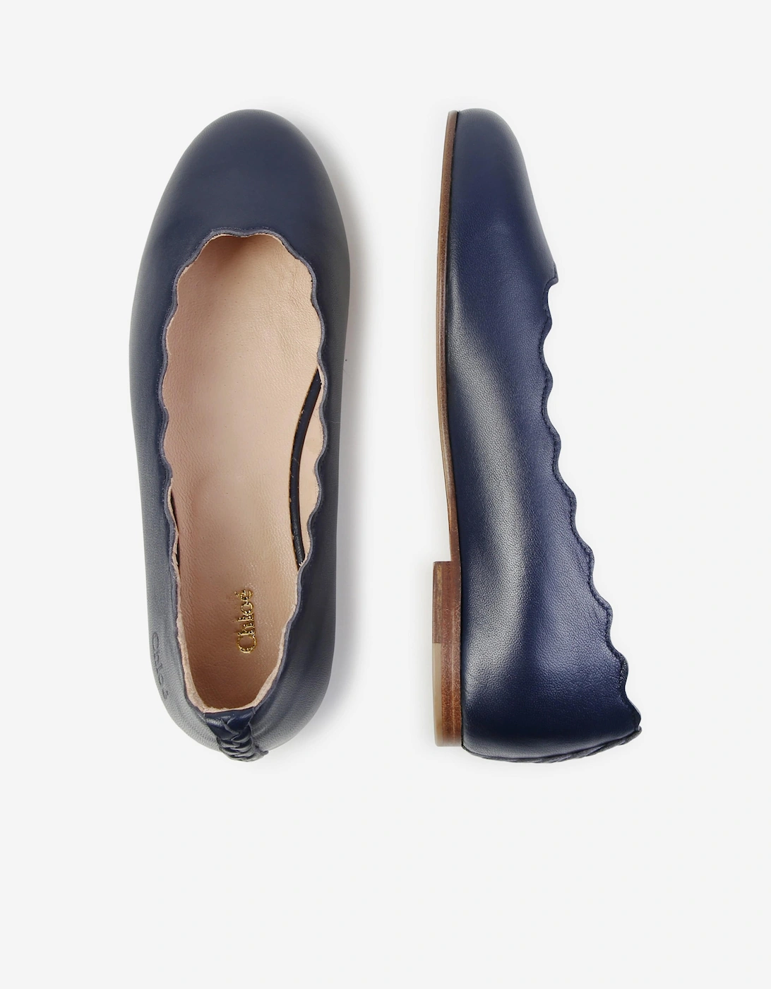 Girls Leather Ballerina Shoes in Navy