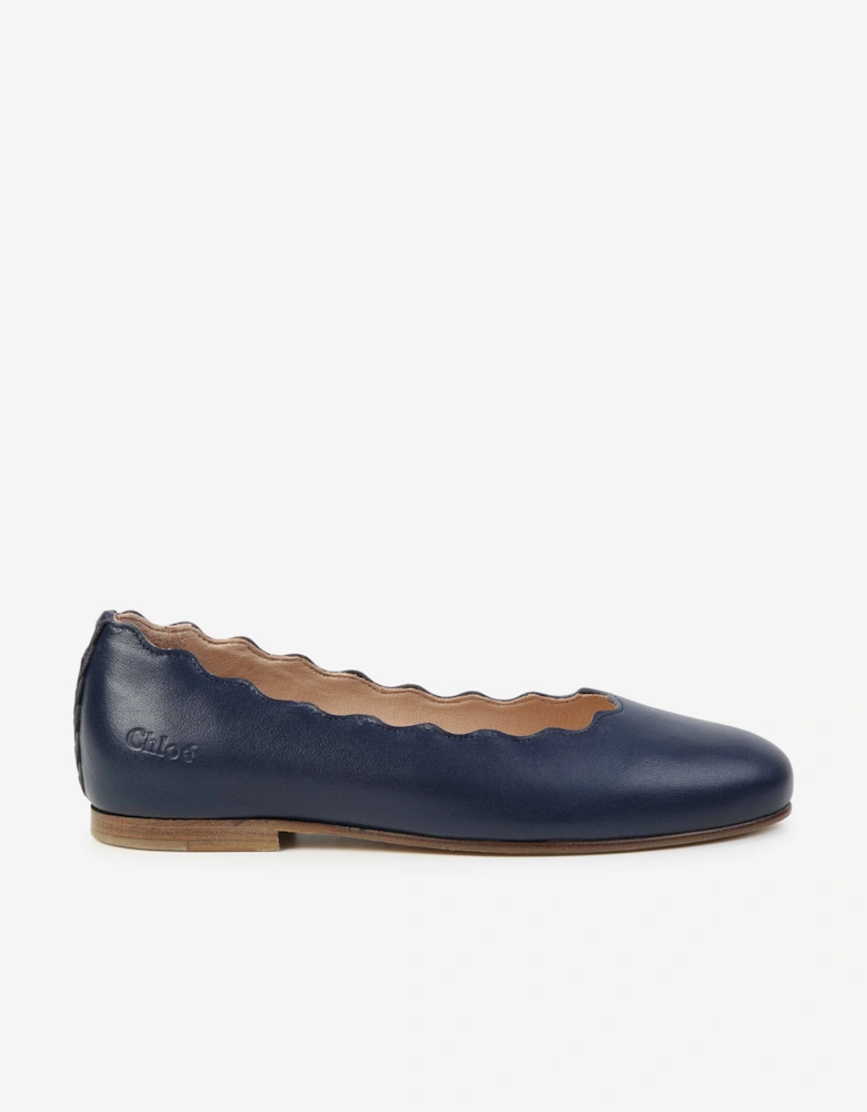 Girls Leather Ballerina Shoes in Navy