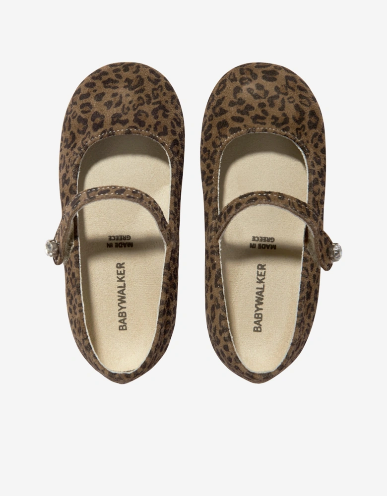 BABYWALKER Girls Leopard Print Ballerinas in Brown