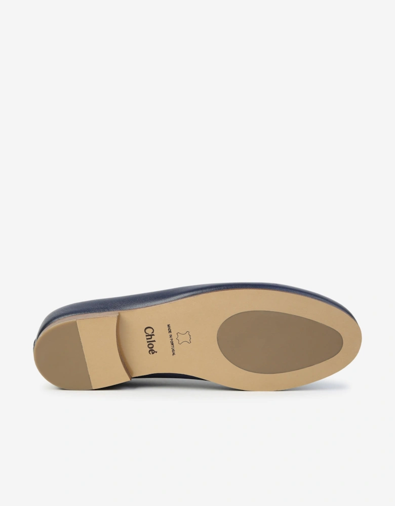 Girls Leather Ballerina Shoes in Navy