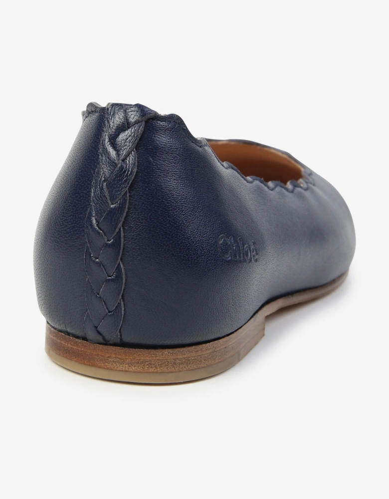 Girls Leather Ballerina Shoes in Navy