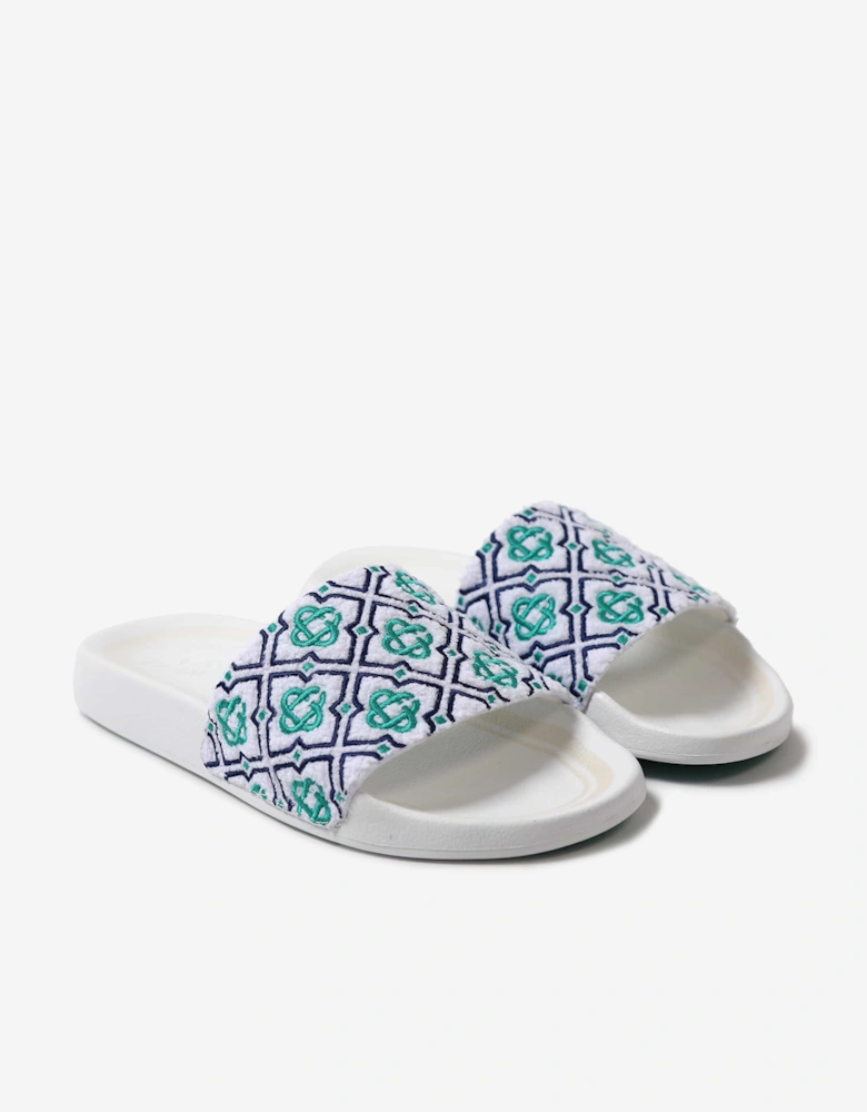 Kids Embroidered Terry Monogram Sliders in Blue