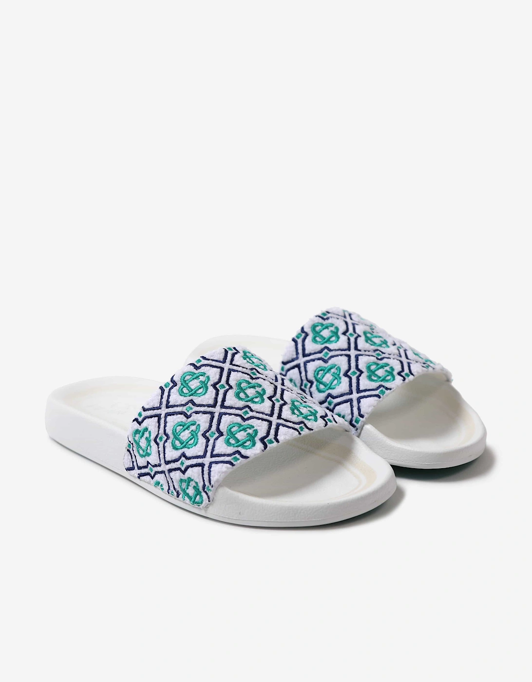 Kids Embroidered Terry Monogram Sliders in Blue