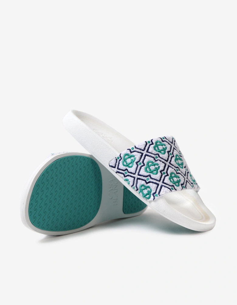 Kids Embroidered Terry Monogram Sliders in Blue