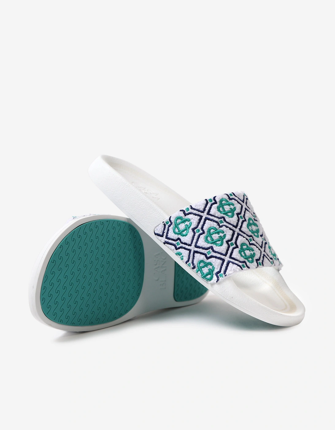 Kids Embroidered Terry Monogram Sliders in Blue