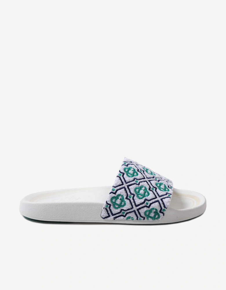 Kids Embroidered Terry Monogram Sliders in Blue