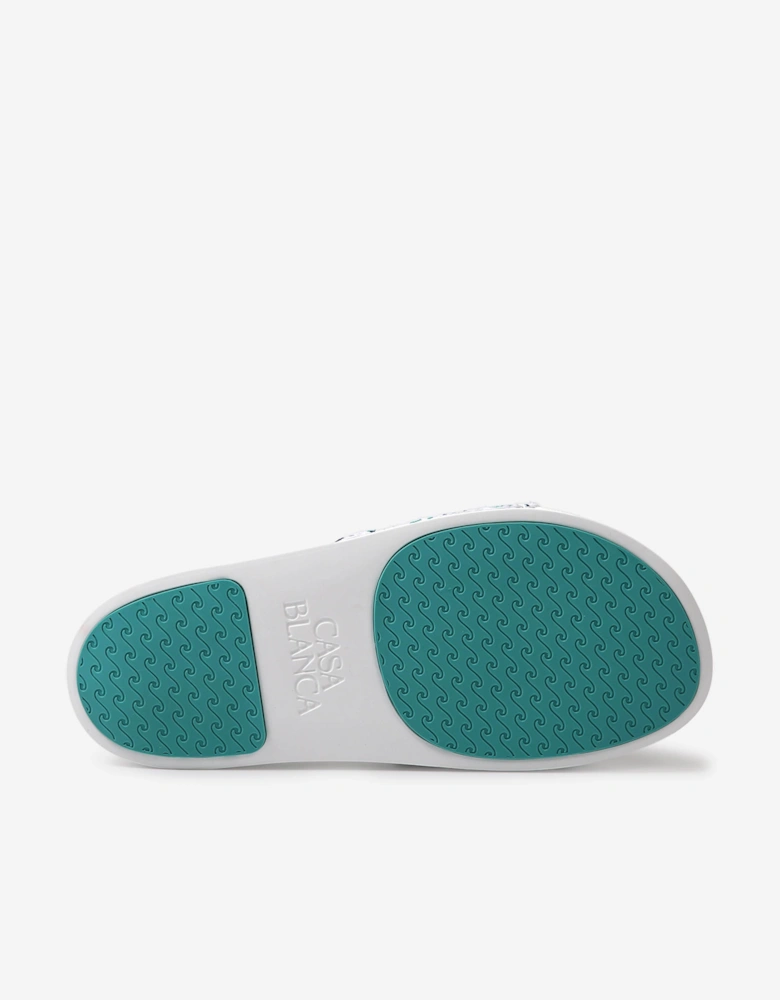 Kids Embroidered Terry Monogram Sliders in Blue