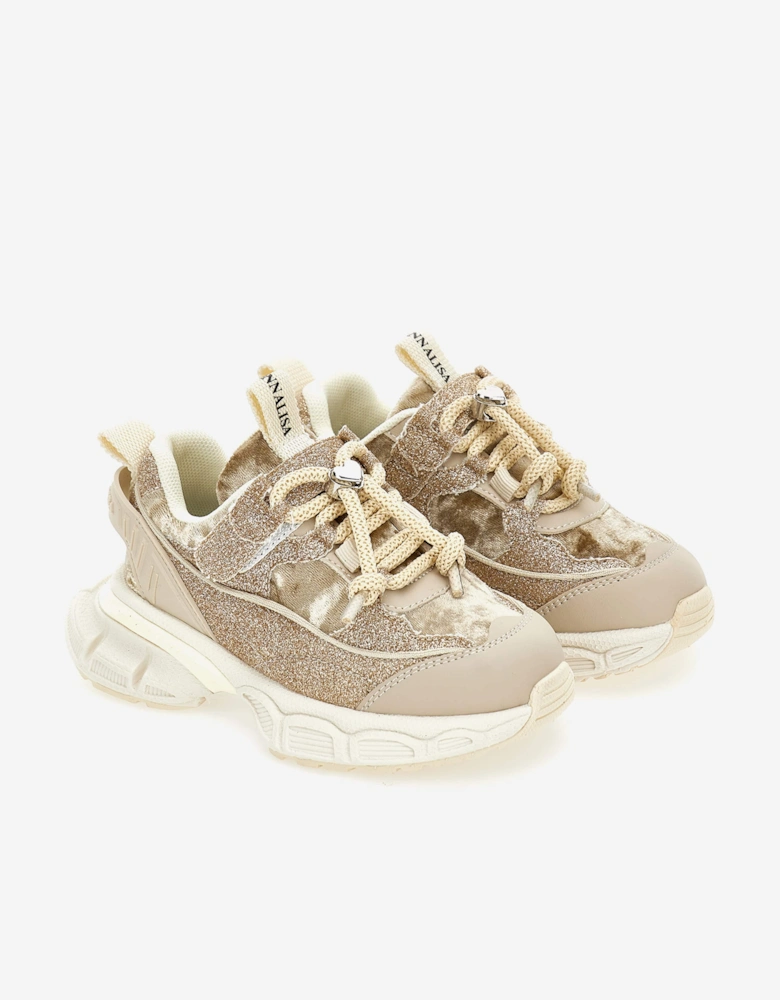 Girls Chunky Glitter Trainers in Beige