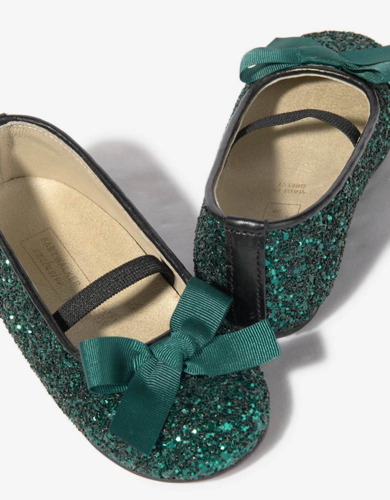 BABYWALKER Girls Glitter Bow Ballerinas in Green