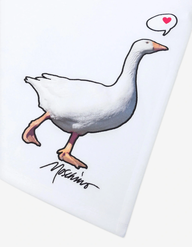 Girls Sleeveless Goose Print Dress in White
