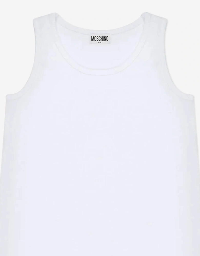 Girls Sleeveless Goose Print Dress in White